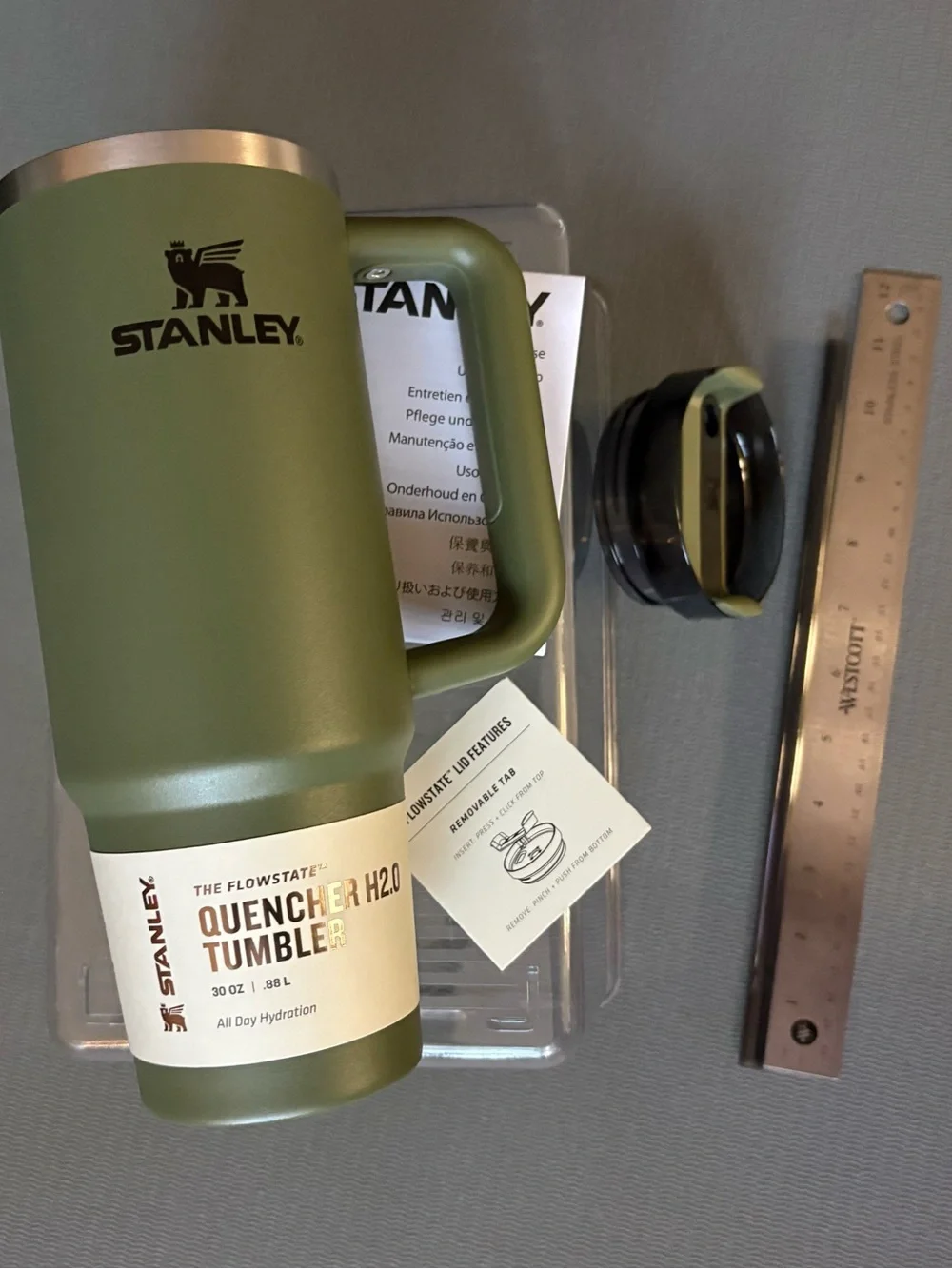 Stanley Olive Green Insulated Quencher Mug with Black Lid